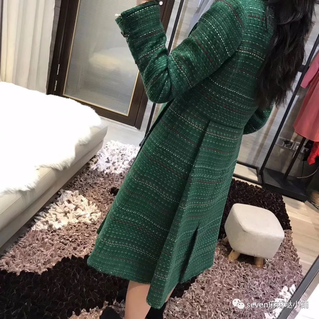 chanel 香奈儿 孔雀绿粗花呢大衣 孔雀绿粗花呢外套