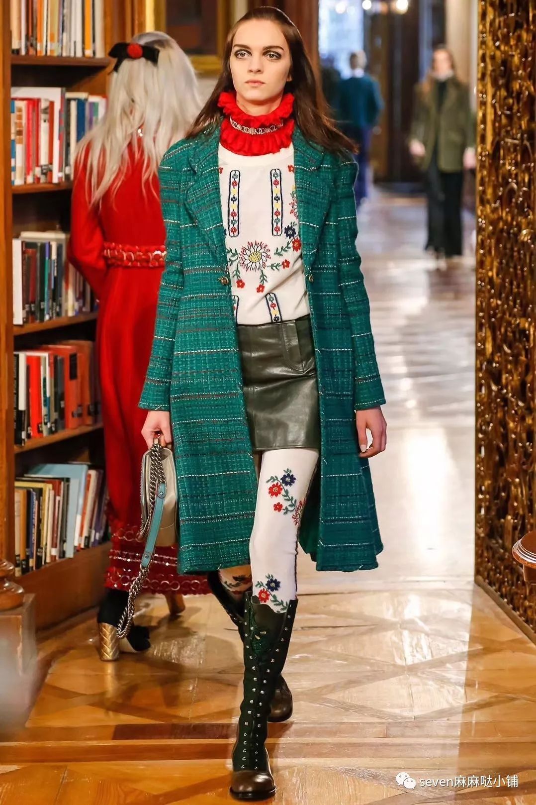 chanel 香奈儿 孔雀绿粗花呢大衣 孔雀绿粗花呢外套