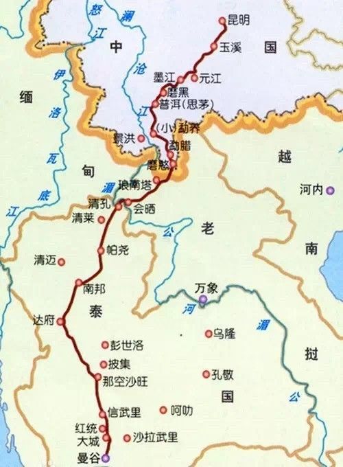 中国境内云南段由昆明起至磨憨口岸止为827公里;出中国境后由老挝磨丁图片