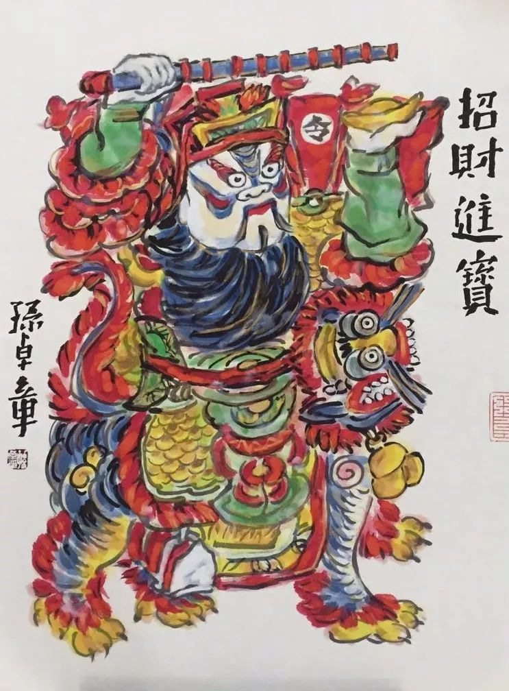 立式门神, 燃灯道人和尉迟恭,紫脸尉迟恭跨麒麟,红脸燃灯道人骑仙鹿