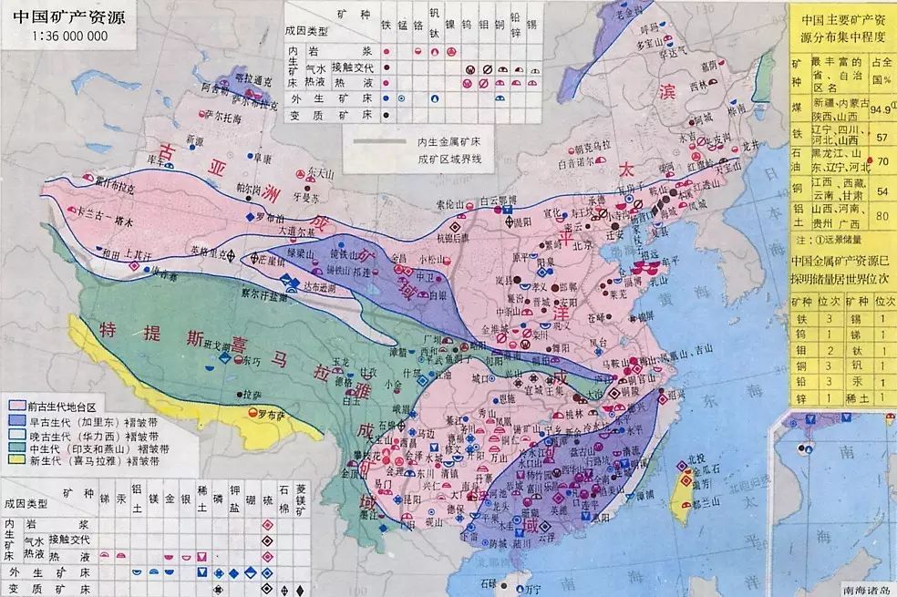 中国矿产资源的分布