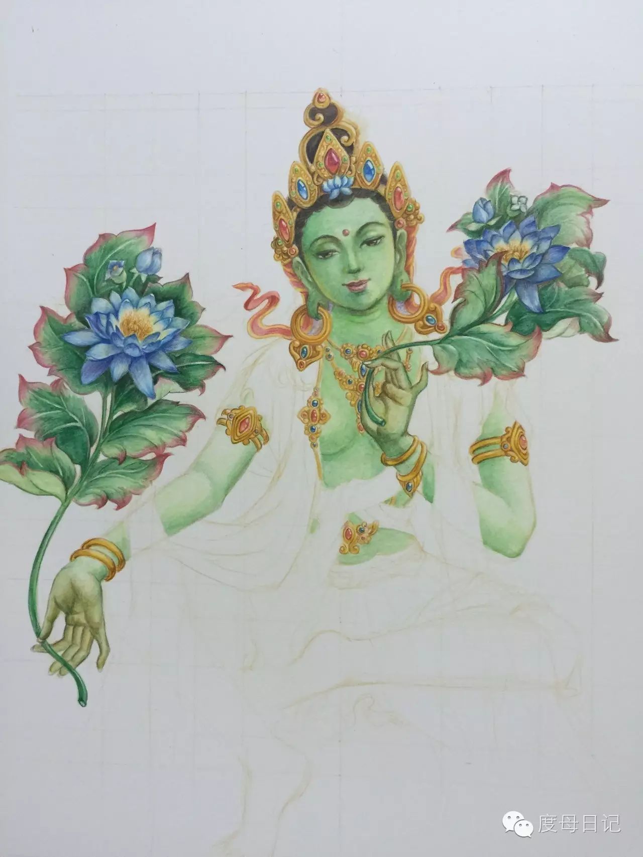 彩铅绿度母画像(度母日记9完成)2010929