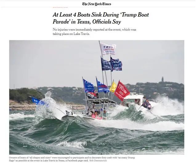 尴尬！特朗普支持者举行大规模水上游行，船沉了