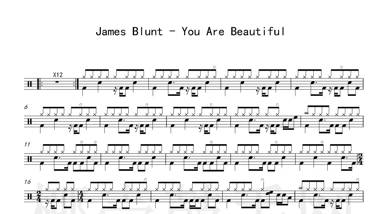 【每日一谱】「James Blunt_You Are Beautiful」高清打印版鼓谱