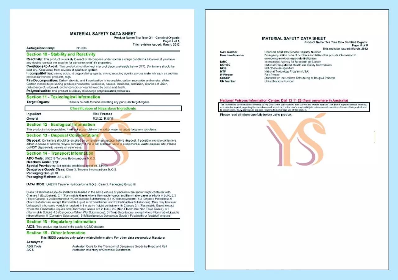 YS开云网页版在线登录网站
澳洲茶树精油MSDS