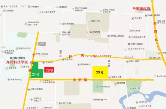 路东,光明路北,29号地块位于康师傅公园北侧,附近除了郑州科技学院