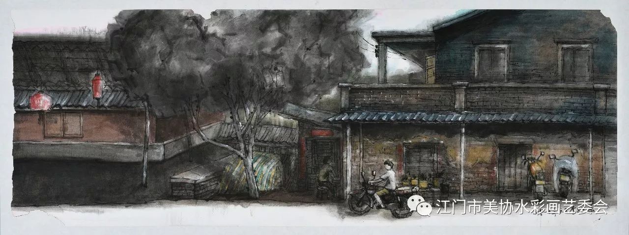 李子杰《古劳水乡写生》138x40cm 国画