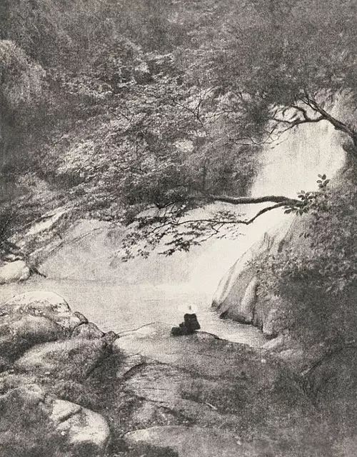 (郎静山作品,1933年《临流独坐》)