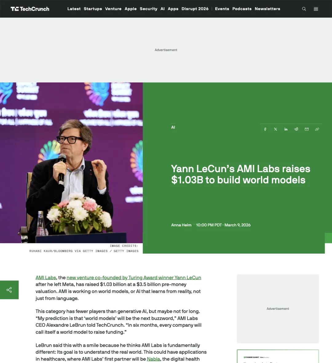 TechCrunch报道AMI Labs完成10.3亿美元种子轮融资
