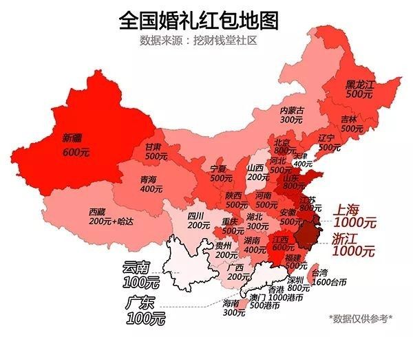 婚礼红包地图:浙沪最讲面子 全国人民都想做广东人