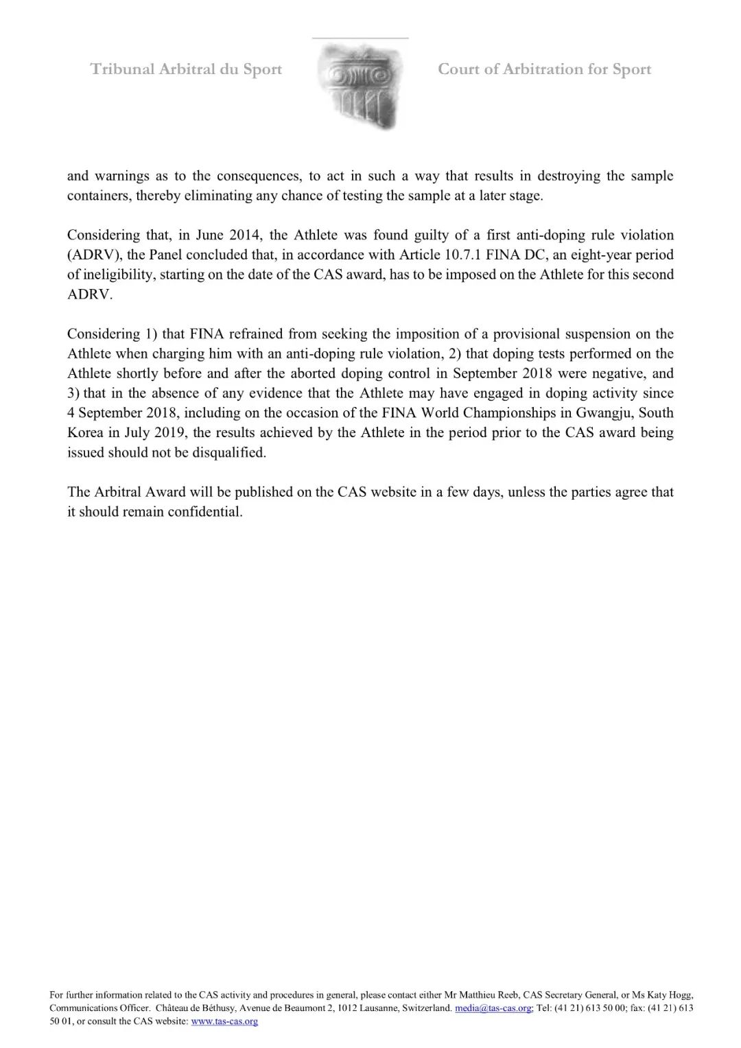 孙杨遭禁赛8年！中国泳协表态