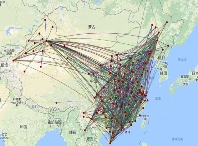 2)东航与南航国内航线网络