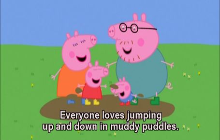 例句2:everyone loves jumping up and down inmuddy puddles.