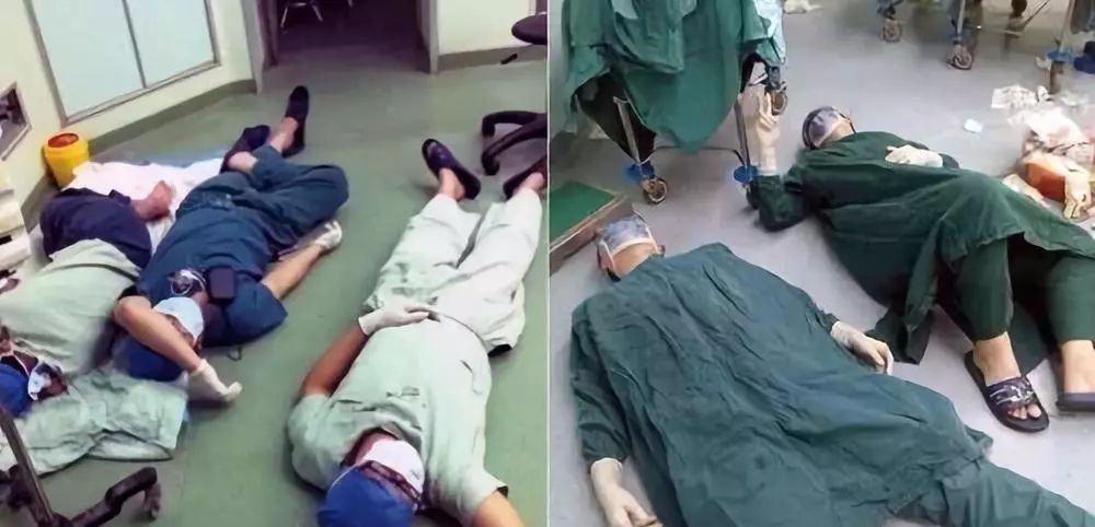 做完手术的医护人员累瘫倒地