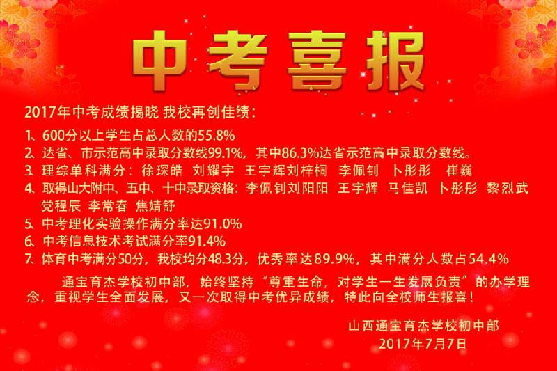 2017年太原中考喜报汇总,你喜欢哪个学校?