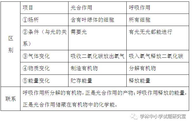 呼吸作用与光合作用的区别与联系