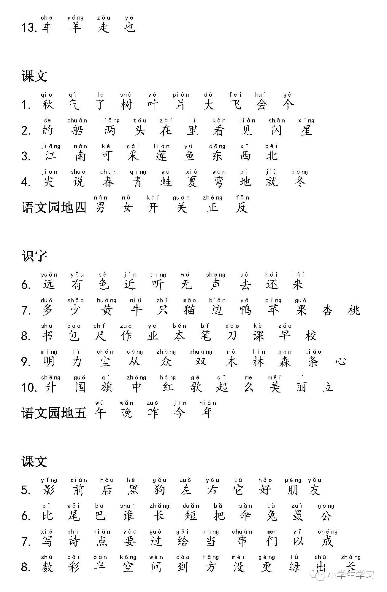 部编版1-2年级语文上册生字表注音版 生字书写练习(可