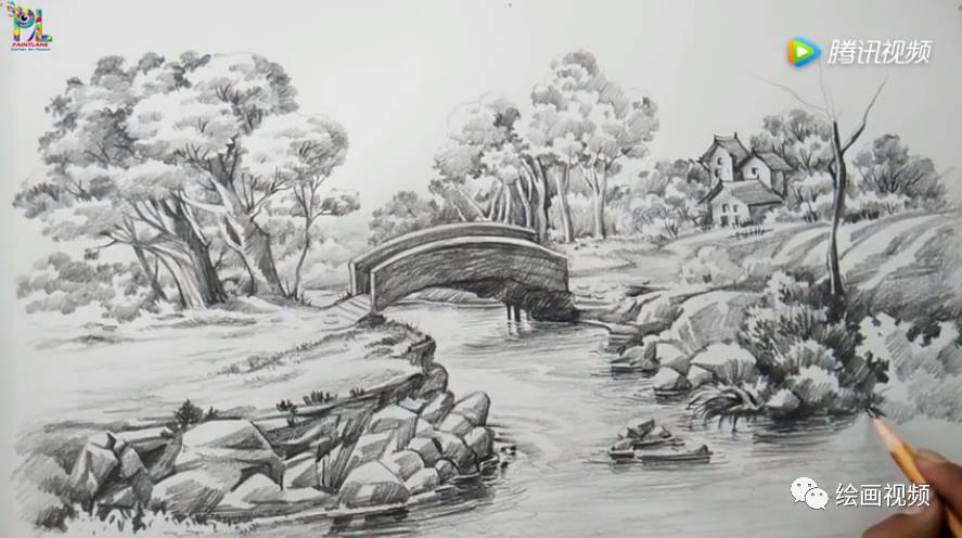 如何用铅笔一步步画出简单的景观画