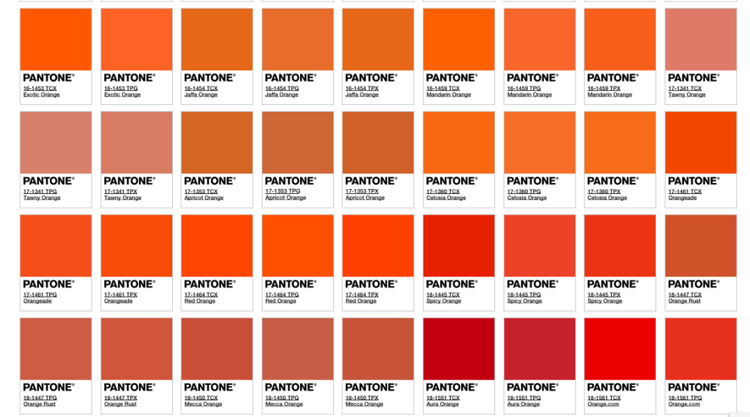 事实上在  pantone 橘色的色卡表中,也是这样的情况.