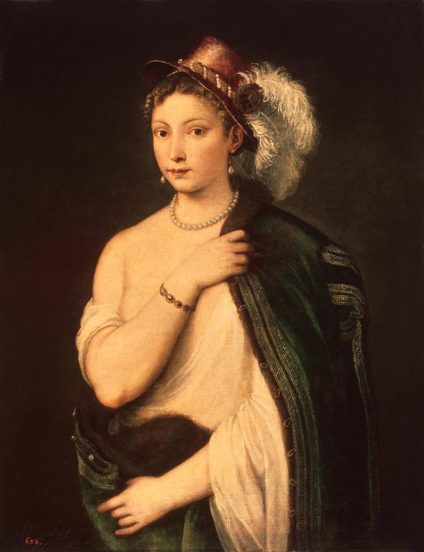 提香,年轻女子肖像,画布油画,约1536年绘制,高96厘米,宽75厘米,现