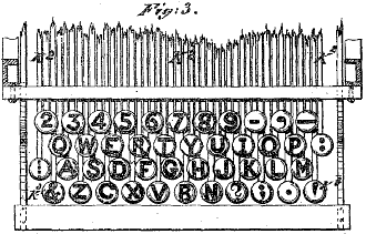 1878 年美国专利中的 QWERTY 键盘布局示意