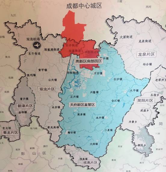 天府新区《总体规划》范围涉及成都市的高新区南区,龙泉驿区,双流县