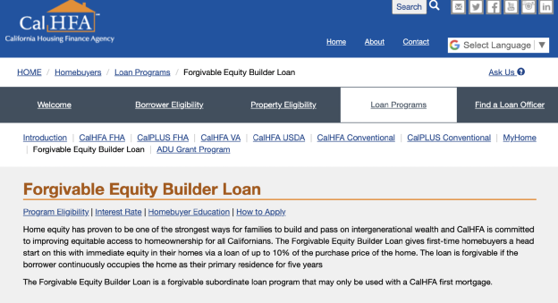 What is forgivable equity builder loan