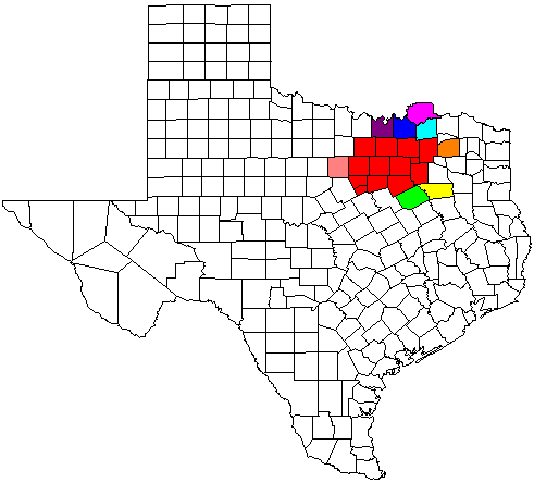 下图红色区域是德克萨斯州的达拉斯县.图片