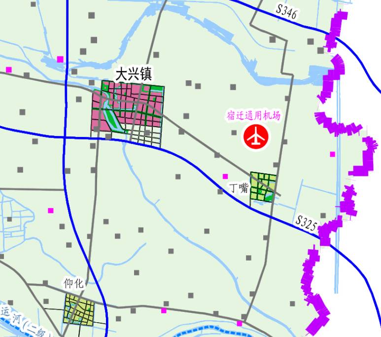 在大兴镇东侧选址基地型通用机场1处,在沭阳,泗阳以及泗洪选址3处