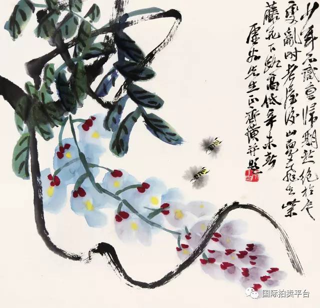 齐白石(1864-1957) 紫藤双蜂