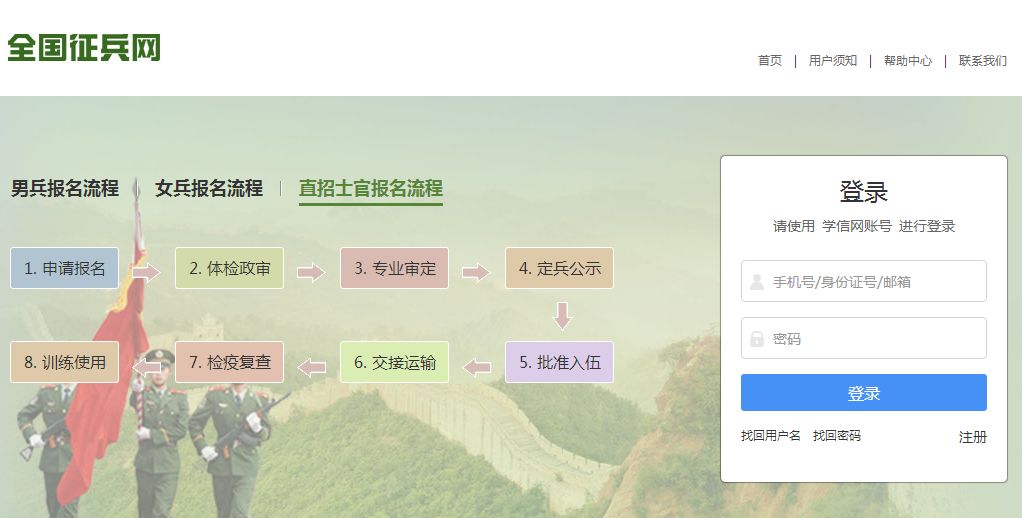 2018年6月5日至7月10日 报名网址 报名网址:全国征兵网(https