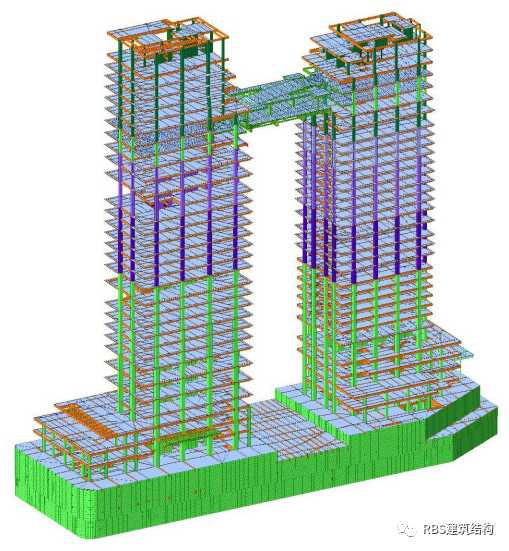 项目为双塔连体结构,塔楼高度一栋为172m,另一栋为150m,均采用框架