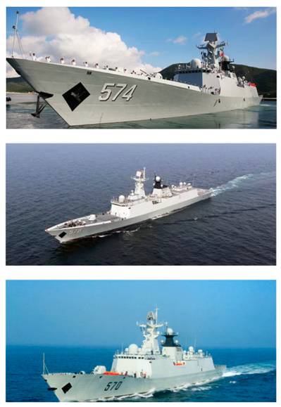 2016年(中国南海):三亚舰(574),大庆舰(576),黄山舰(570)