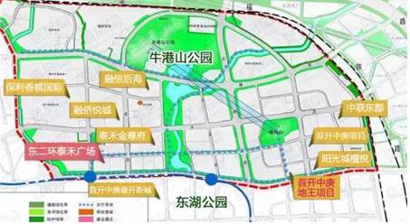 在重要的节点进行扩建,打造出一个人工湖,还将配建东湖公园,周边建设