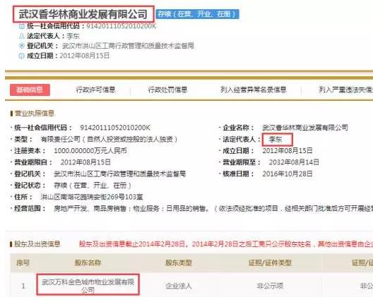 公司的股东为武汉万科的掌门人李东,核准日期是2016年10月28日