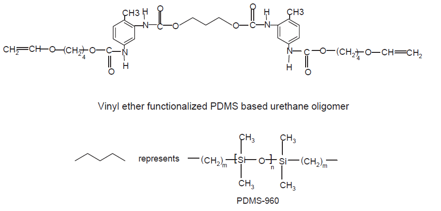 基于聚二甲基硅氧烷的乙烯基醚化聚氨酯齐聚物结构示意图