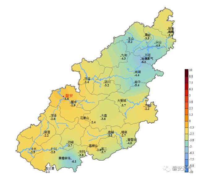 磐安县12月4-10日最低温度分布图