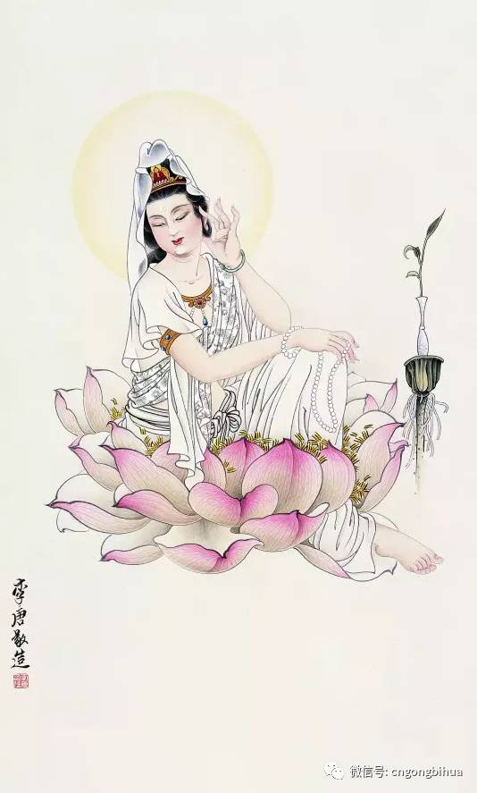 李唐工笔莲花观世音菩萨