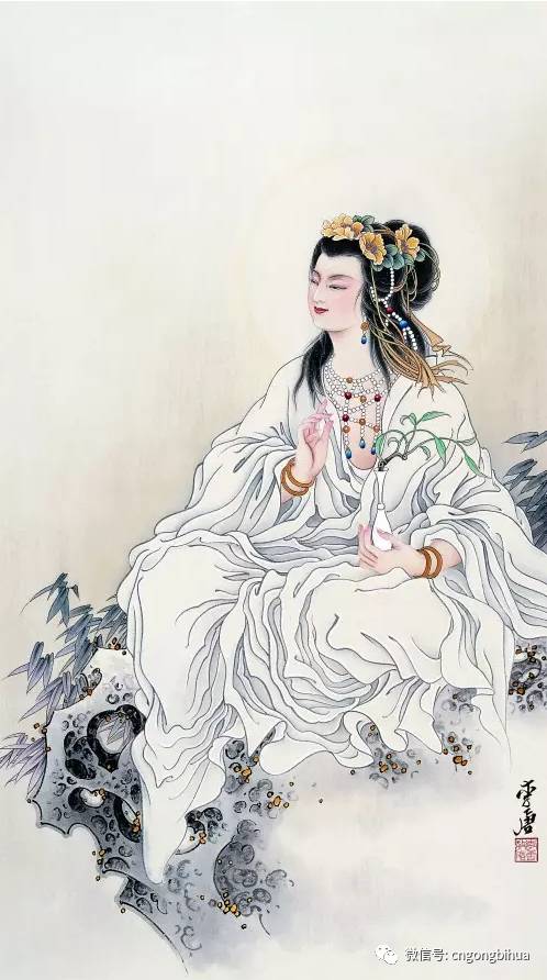 李唐工笔莲花观世音菩萨