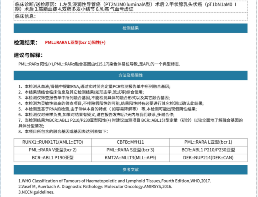 APL融合基因检测报告