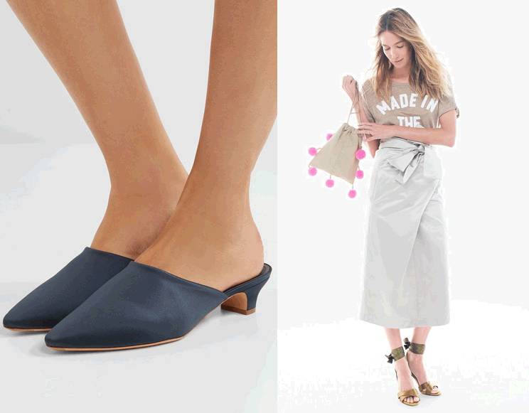 ▲Mansur Gavriel的丝缎鞋光泽度低，J.Crew胜在颜色更美更夏天