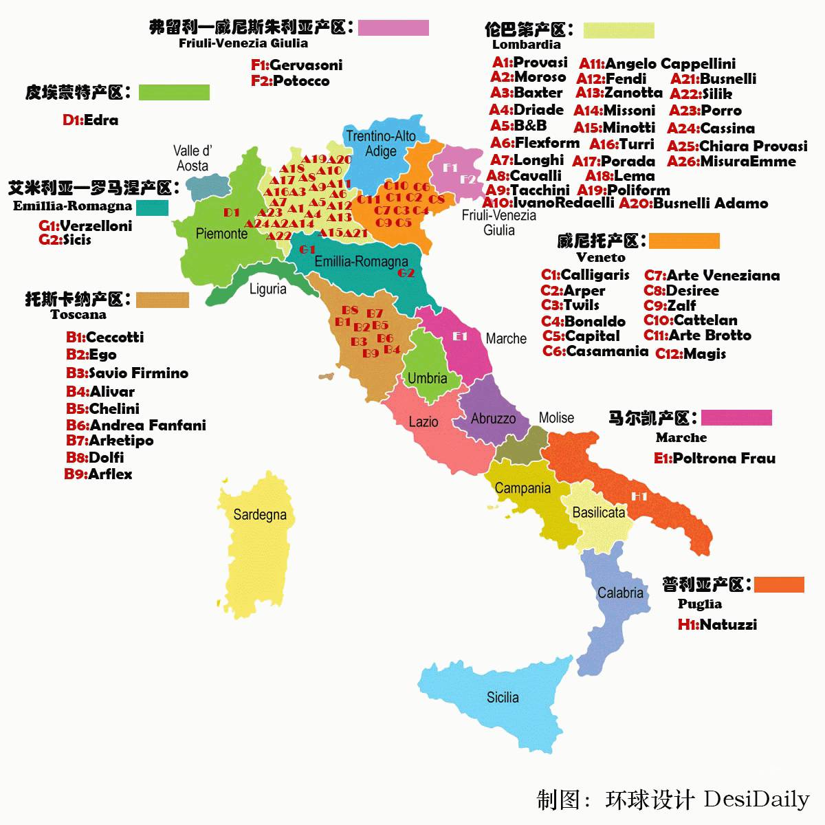 意大利家具产区分布图