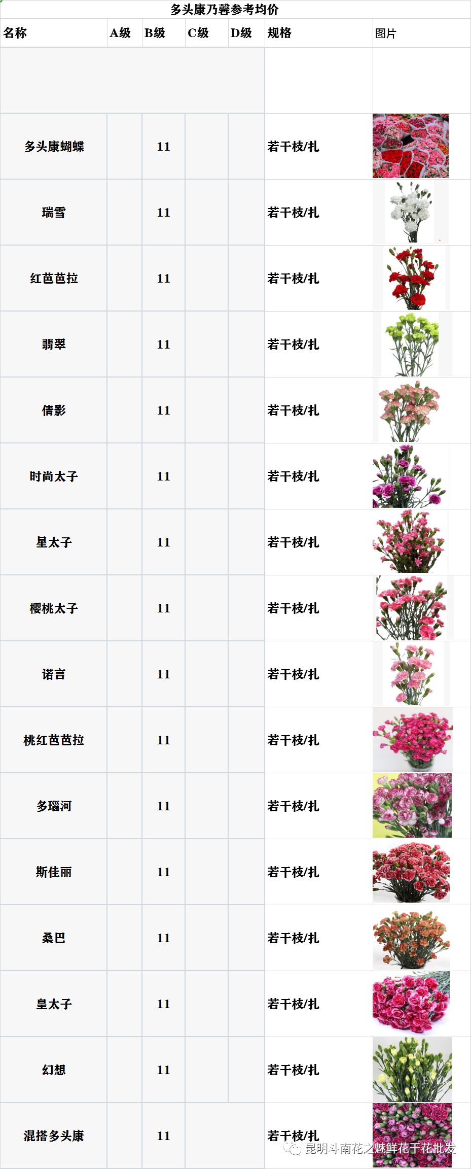 2019-10月21日【昆明斗南鲜花干花配花配草参考均价】全品类带图