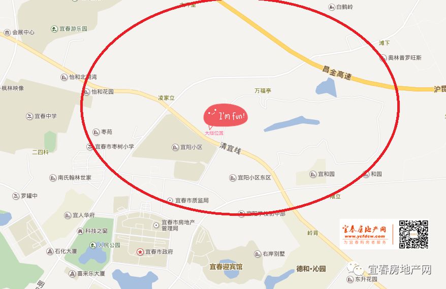 宜春中心城区锦绣大道以北,沪昆高速公路以南,东临卢洲北路,西至明月