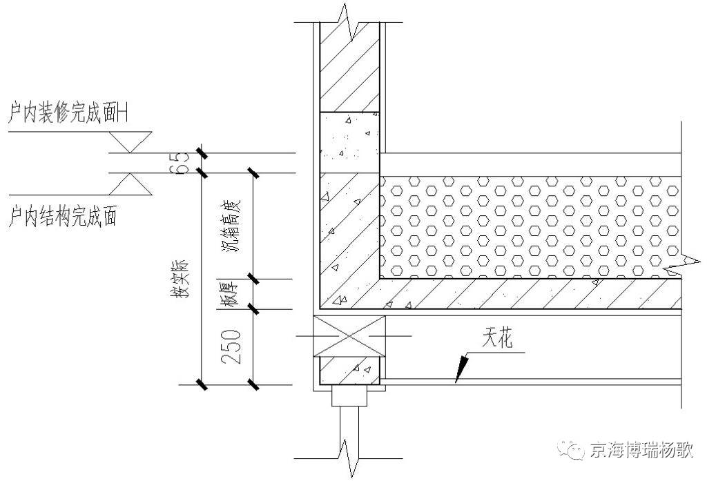 设排气孔的有沉箱卫生间窗顶梁预留示意图