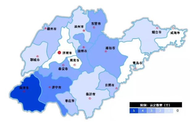 山东首批认定省级化工园区地区分布图(单位:个)