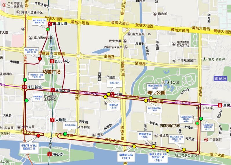 花城汇中)站,海心沙公园站等17个公交站点,途经广东省博物馆,广州图书