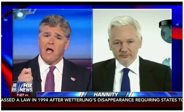 (9月6日阿桑奇接受福克斯电视台主播采访，截图自视频，版权属福克斯所有。)