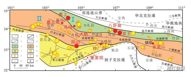 西秦岭地区卡林—类卡林型金矿床分布示意图