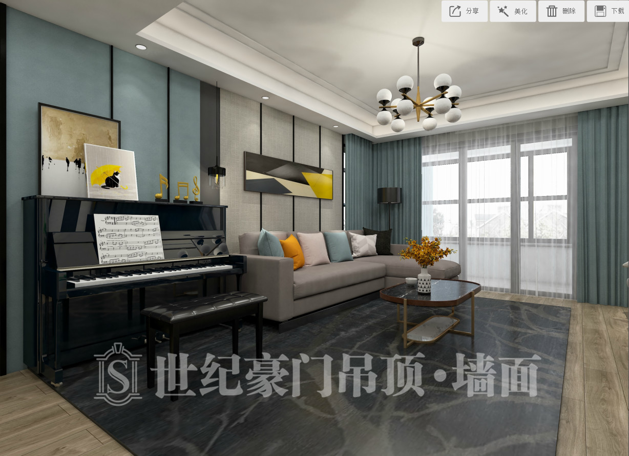 世纪豪门吊顶轻奢后现代风格装修效果图_3